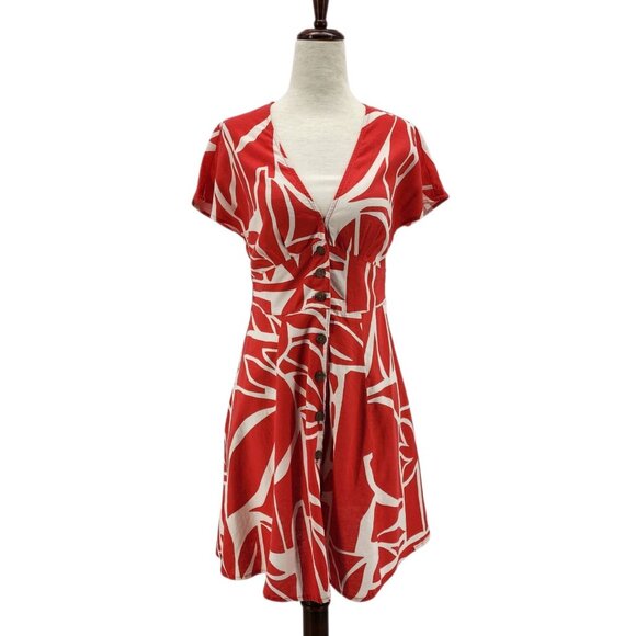 NEW Marine Layer Womens XS Dress Camila Mini Sunset Mosaic Hemp Blend Red Boho - Picture 1 of 14